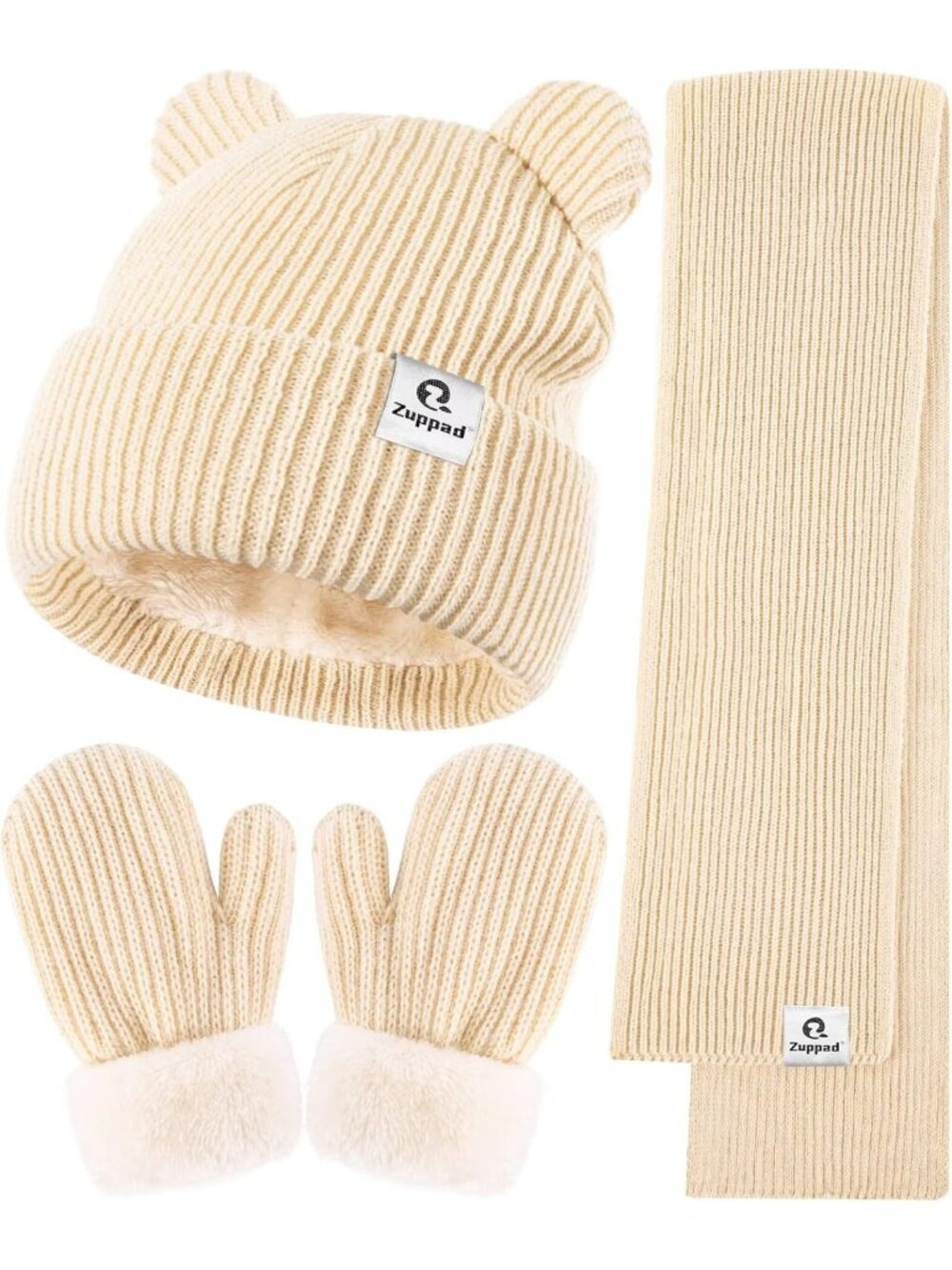Cozy Baby Beanie, Mittens & Scarf Set - Toddler Winter Hat with Bear Ears